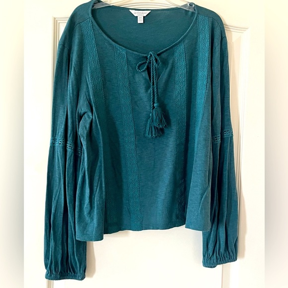 Lucky Brand Tops - Lucky Brand Teal Long Sleeve Boho Blouse Women’s Size Small